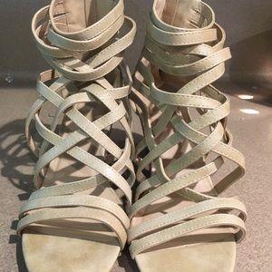 Cream color leather wedges